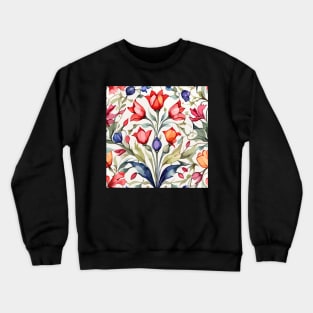 Red Orange Blue Turkish Tulips Ottoman Pattern Crewneck Sweatshirt